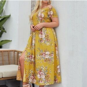 SHEIN Super Cute Off-the-shoulder Floral Summer Dress with Front Slit Size 2X